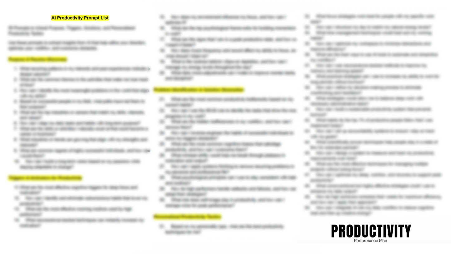 30 Day Productivity Performance Plan